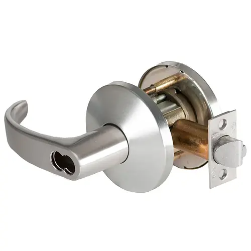 Grade 1 Special Cylindrical Lock, Lost Motion, 14 Lever, L Rose, SFIC Less Core, Satin Chrome Anti-Microbial Finish, 4-7/8" ANSI Strike, Non-handed Satin Chrome Anti-Microbial