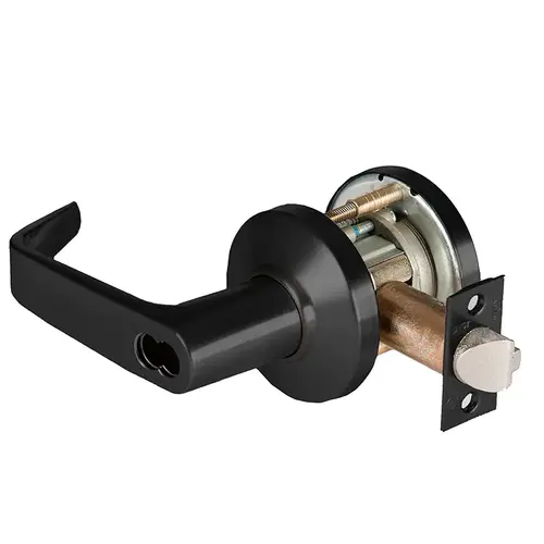 Grade 1 Closet/Storeroom Cylindrical Lock, Lost Motion, 15 Lever, C Rose, SFIC Less Core, Matte Black Finish, 2-3/4" ANSI Strike, Non-handed Matte Black