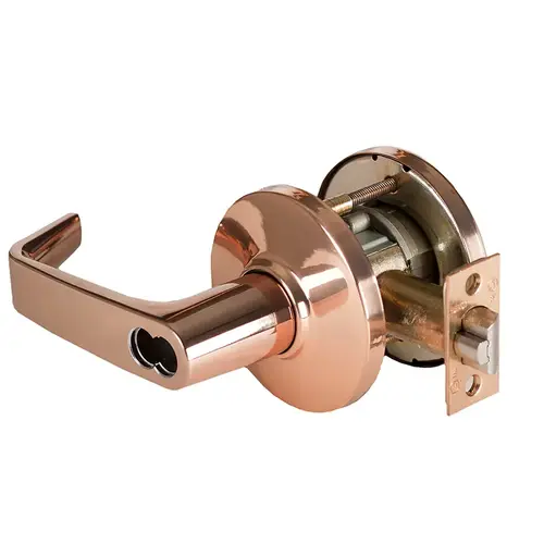 Grade 1 Closet/Storeroom Cylindrical Lock, Lost Motion, 15 Lever, D Rose, SFIC Less Core, Bright Bronze Finish, 4-7/8" ANSI Strike, Non-handed Bright Bronze