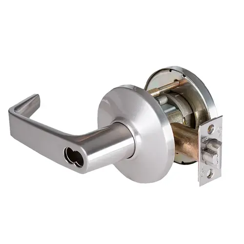 Grade 1 Exit Cylindrical Lock, Lost Motion, 15 Lever, D Rose, SFIC Less Core, Satin Chrome Anti-Microbial Finish, 2-3/4" ANSI Strike, Non-handed Satin Chrome Anti-Microbial