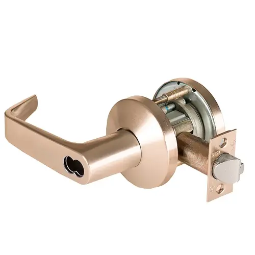 Grade 1 Closet/Storeroom Cylindrical Lock, Lost Motion, 15 Lever, K Rose, SFIC Less Core, Satin Bronze Finish, 4-7/8" ANSI Strike, Non-handed Satin Bronze