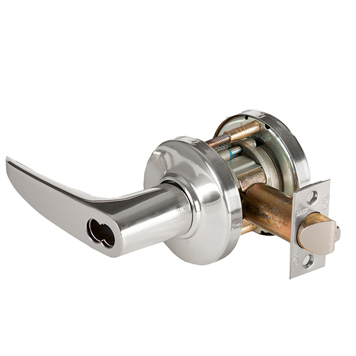 Grade 1 Closet/Storeroom Cylindrical Lock, Lost Motion, 16 Lever, C Rose, SFIC Less Core, Bright Chrome Finish, 2-3/4" ANSI Strike, Non-handed Bright Chrome