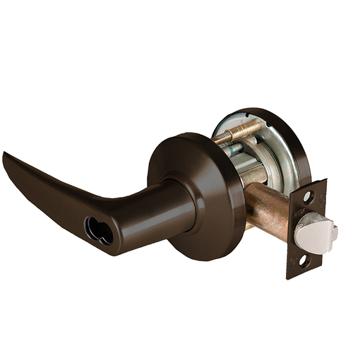 Grade 1 Exit Cylindrical Lock, Lost Motion, 16 Lever, C Rose, SFIC Less Core, Oil-Rubbed Bronze Finish, 4-7/8" ANSI Strike, Non-handed Oil-Rubbed Bronze