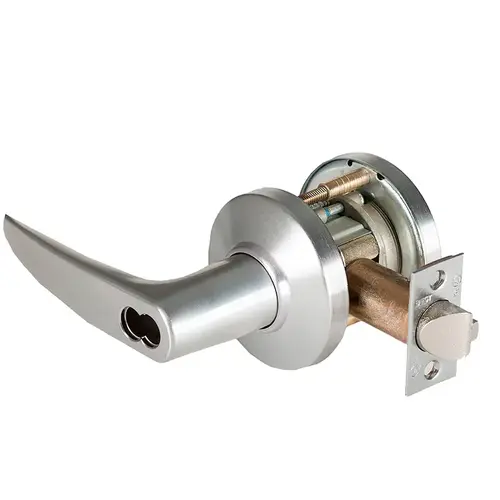 Grade 1 Special Cylindrical Lock, Lost Motion, 16 Lever, C Rose, SFIC Less Core, Satin Chrome Anti-Microbial Finish, 4-7/8" ANSI Strike, Non-handed Satin Chrome Anti-Microbial