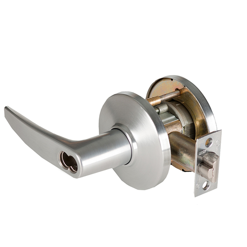 Grade 1 Special Cylindrical Lock, Lost Motion, 16 Lever, D Rose, SFIC Less Core, Satin Chrome Anti-Microbial Finish, 2-3/4" ANSI Strike, Non-handed Satin Chrome Anti-Microbial