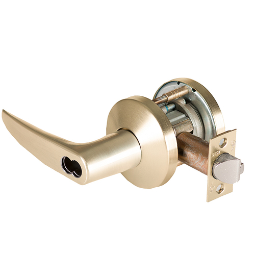 Grade 1 Closet/Storeroom Cylindrical Lock, Lost Motion, 16 Lever, K Rose, SFIC Less Core, Satin Brass Finish, 4-7/8" ANSI Strike, Non-handed Satin Brass