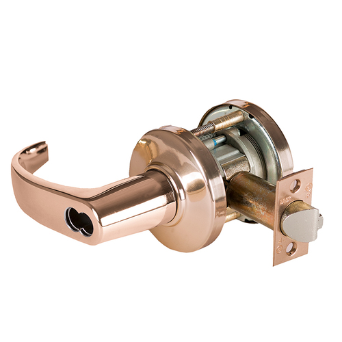 Grade 1 Closet/Storeroom Cylindrical Lock, Lost Motion, 14 Lever, C Rose, SFIC Less Core, Bright Bronze Finish, 2-3/4" ANSI Strike, Non-handed Bright Bronze