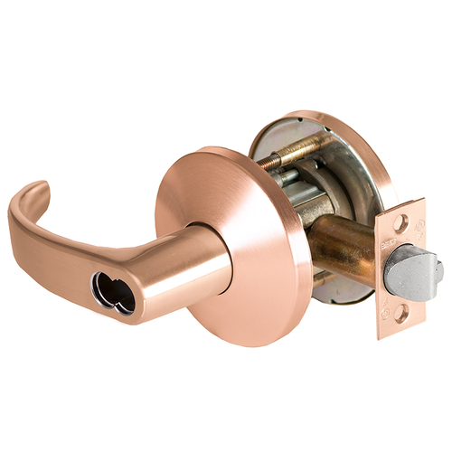 Grade 1 Closet/Storeroom Cylindrical Lock, Lost Motion, 14 Lever, L Rose, SFIC Less Core, Satin Bronze Finish, 4-7/8" ANSI Strike, Non-handed Satin Bronze