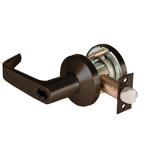 Grade 1 Exit Cylindrical Lock, Lost Motion, 15 Lever, K Rose, SFIC Less Core, Oil-Rubbed Bronze Finish, 2-3/4" ANSI Strike, Non-handed Oil-Rubbed Bronze