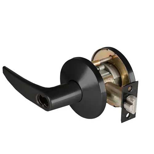 Grade 1 Exit Cylindrical Lock, Lost Motion, 16 Lever, L Rose, SFIC Less Core, Matte Black Finish, 2-3/4" ANSI Strike, Non-handed Matte Black