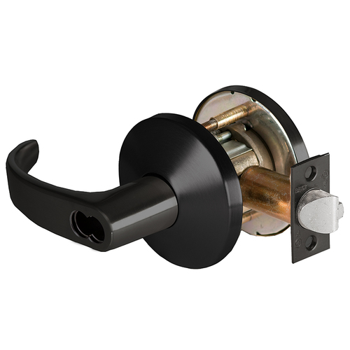 Grade 1 Closet/Storeroom Cylindrical Lock, Lost Motion, 14 Lever, L Rose, SFIC Less Core, Matte Black Finish, 2-3/4" ANSI Strike, Non-handed Matte Black