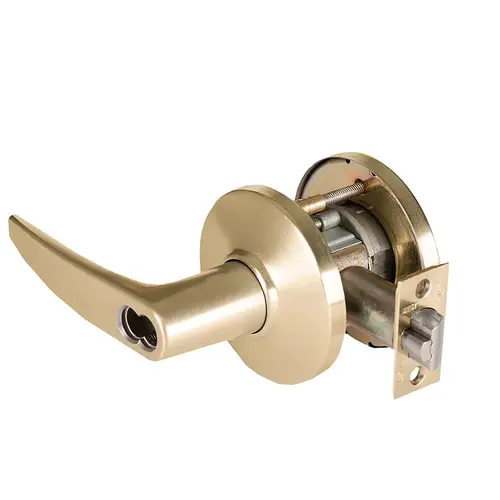 Grade 1 Special Cylindrical Lock, Lost Motion, 16 Lever, D Rose, SFIC Less Core, Satin Brass Finish, 4-7/8" ANSI Strike, Non-handed Satin Brass