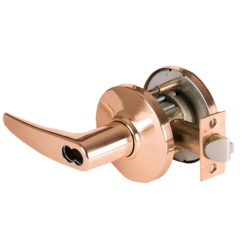 Grade 1 Closet/Storeroom Cylindrical Lock, Lost Motion, 16 Lever, D Rose, SFIC Less Core, Bright Bronze Finish, 4-7/8" ANSI Strike, Non-handed Bright Bronze