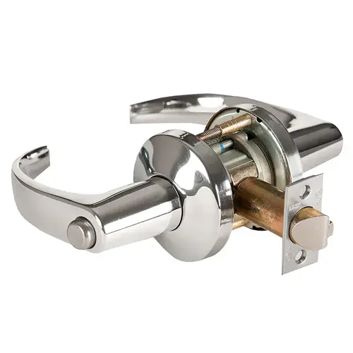 Grade 1 Privacy Cylindrical Lock, Lost Motion, 14 Lever, K Rose, Non-Keyed, Bright Chrome Finish, 2-3/4" ANSI Strike, Non-handed Bright Chrome