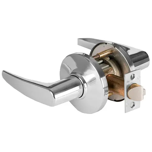 Grade 1 Patio Cylindrical Lock, Lost Motion, 16 Lever, D Rose, Non-Keyed, Bright Chrome Finish, 2-3/4" ANSI Strike, Non-handed Bright Chrome