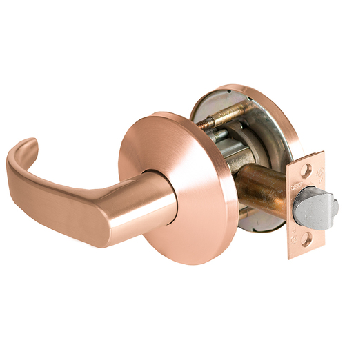 Grade 1 Exit Cylindrical Lock, Lost Motion, 14 Lever, L Rose, Non-Keyed, Satin Bronze Finish, 4-7/8" ANSI Strike, Non-handed Satin Bronze