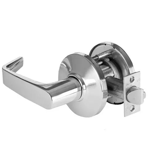 Grade 1 Exit Cylindrical Lock, Lost Motion, 15 Lever, D Rose, Non-Keyed, Bright Chrome Finish, 4-7/8" ANSI Strike, Non-handed Bright Chrome