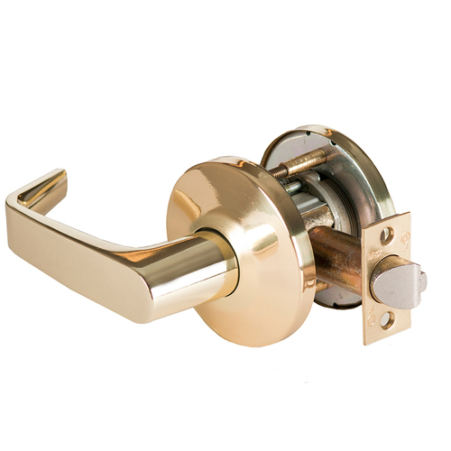 9K Series 2-3/4" Backset Exit 15 Lever and L Rose with ANSI Strike Bright Brass Finish