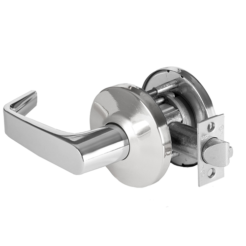 9K Series 2-3/4" Backset Exit 15 Lever and L Rose with ANSI Strike Bright Chrome Finish