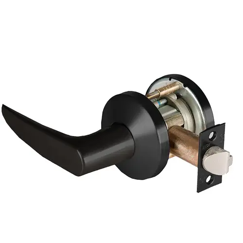 Grade 1 Exit Cylindrical Lock, Lost Motion, 16 Lever, K Rose, Non-Keyed, Matte Black Finish, 2-3/4" ANSI Strike, Non-handed Matte Black