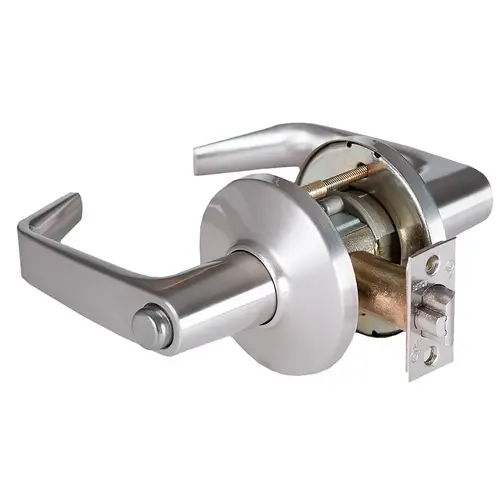 Grade 1 Privacy Cylindrical Lock, Lost Motion, 15 Lever, D Rose, Non-Keyed, Satin Chrome Anti-Microbial Finish, 2-3/4" ANSI Strike, Non-handed Satin Chrome Anti-Microbial