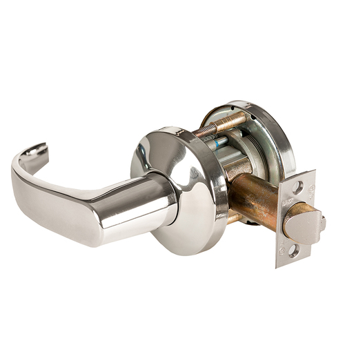 Grade 1 Closet Cylindrical Lock, Lost Motion, 14 Lever, K Rose, Non-Keyed, Bright Nickel Finish, 4-7/8" ANSI Strike, Non-handed Bright Nickel