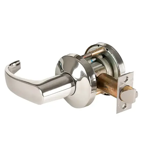 Grade 1 Closet Cylindrical Lock, Lost Motion, 14 Lever, K Rose, Non-Keyed, Bright Nickel Finish, 2-3/4" ANSI Strike, Non-handed Bright Nickel