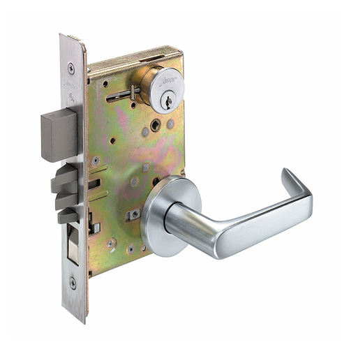Arrow BM11 XL 26D Single Cylinder Apartment Mortise Lock with XL Lever and Rose Satin Chrome Finish