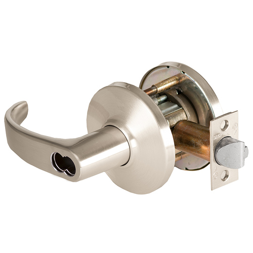 Grade 1 Closet/Storeroom Cylindrical Lock, Lost Motion, 14 Lever, D Rose, SFIC Less Core, Satin Nickel Finish, 2-3/4" ANSI Strike, Non-handed Satin Nickel