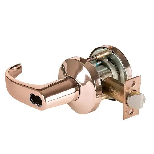 Grade 1 Closet/Storeroom Cylindrical Lock, Lost Motion, 14 Lever, K Rose, SFIC Less Core, Bright Bronze Finish, 2-3/4" ANSI Strike, Non-handed Bright Bronze