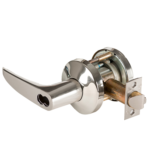 Grade 1 Closet/Storeroom Cylindrical Lock, Lost Motion, 16 Lever, K Rose, SFIC Less Core, Bright Nickel Finish, 2-3/4" ANSI Strike, Non-handed Bright Nickel