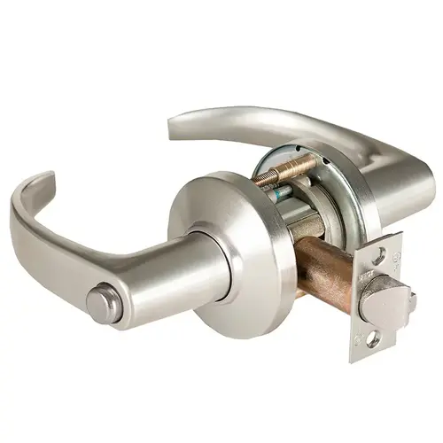 Grade 1 Privacy Cylindrical Lock, Lost Motion, 14 Lever, C Rose, Non-Keyed, Satin Nickel Finish, 2-3/4" ANSI Strike, Non-handed Satin Nickel