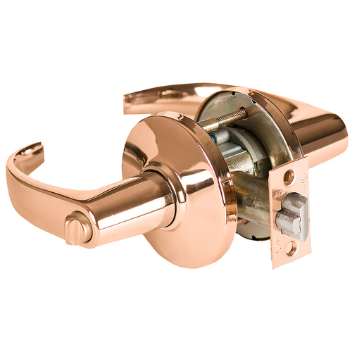 Grade 1 Communicating Cylindrical Lock, Lost Motion, 14 Lever, D Rose, Non-Keyed, Bright Bronze Finish, 4-7/8" ANSI Strike, Non-handed Bright Bronze