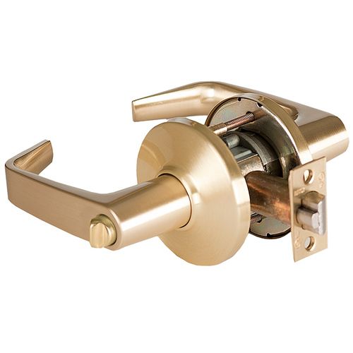 Grade 1 Communicating Cylindrical Lock, Lost Motion, 15 Lever, D Rose, Non-Keyed, Satin Brass Finish, 4-7/8" ANSI Strike, Non-handed Satin Brass