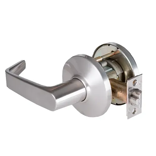 Grade 1 Exit Cylindrical Lock, Lost Motion, 15 Lever, D Rose, Non-Keyed, Satin Chrome Anti-Microbial Finish, 4-7/8" ANSI Strike, Non-handed Satin Chrome Anti-Microbial