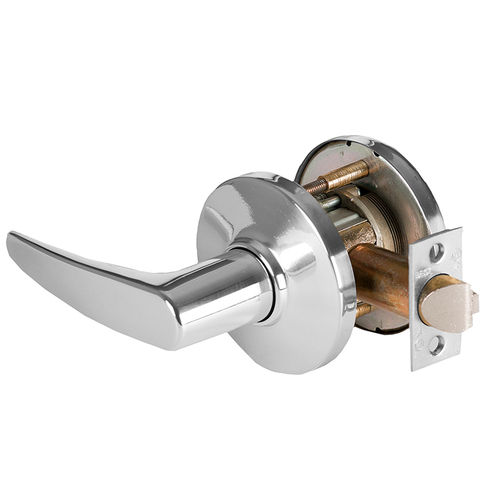 Grade 1 Exit Cylindrical Lock, Lost Motion, 16 Lever, D Rose, Non-Keyed, Bright Chrome Finish, 2-3/4" ANSI Strike, Non-handed Bright Chrome