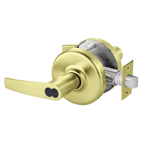 Grade 2 Entry or Office Cylindrical Lock, Armstrong Lever, SFIC Prep Less Core, Satin Brass Finish, Non-handed Satin Brass