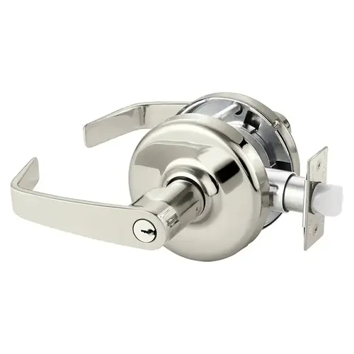 Grade 2 Entry or Office Cylindrical Lock, Newport Lever, Conventional Cylinder, Bright Nickel Plated Clear Coated Finish, Non-handed, 5" Backset Bright Nickel Plated Clear Coated