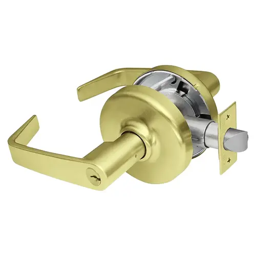 Grade 2 Entry or Office Cylindrical Lock, Newport Lever, Conventional Cylinder, Satin Brass Finish, Non-handed, 5" Backset Satin Brass