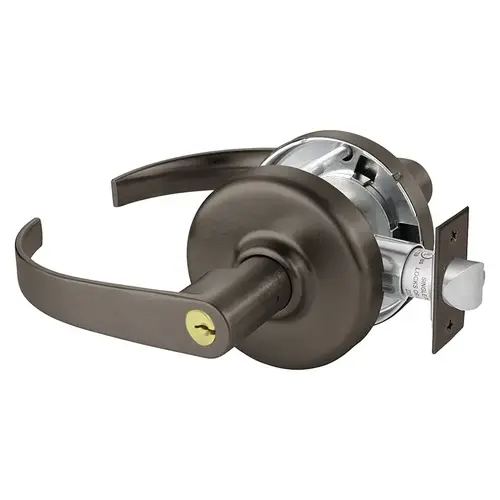 Grade 2 Storeroom or Closet Cylindrical Lock, Princeton Lever, Conventional Cylinder, Dark Oxidized Bronze Finish, Non-handed, 3-3/4" Backset Dark Oxidized Bronze