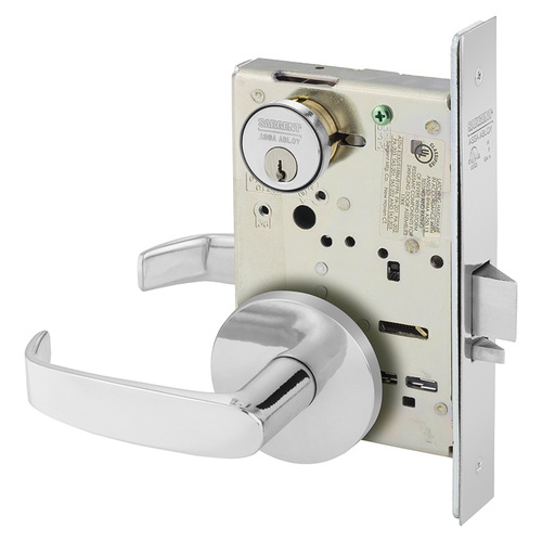 Office Mortise Lock with L Lever and O Rose with LA Keyway Bright Chrome Finish