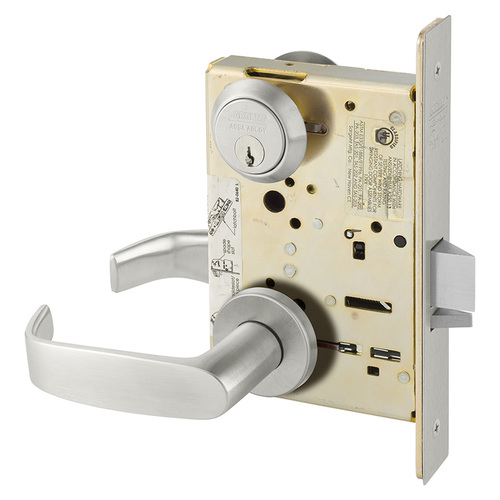 Asylum Institutional Double Cylinder Mortise Lock with L Lever and LN Rose with LA Keyway Satin Stainless Steel Finish