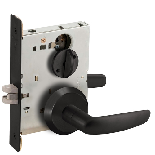 Bed / Bath Privacy Mortise Lock with 07 Lever and C Rose Matte Black Finish