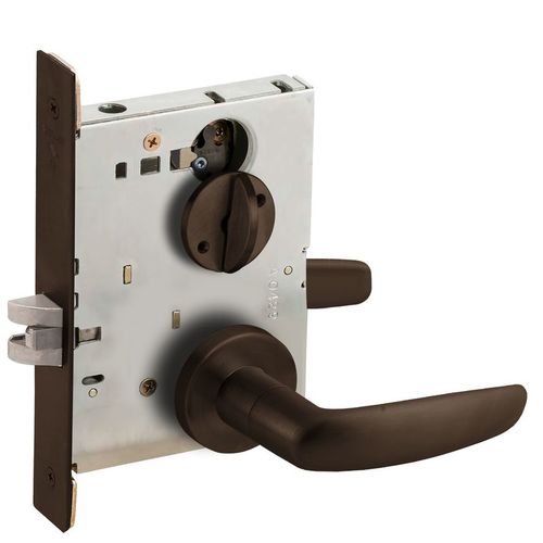 Bed / Bath Privacy Mortise Lock with 07 Lever and A Rose Aged Bronze Finish