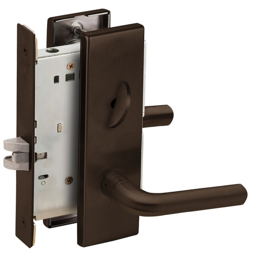 Bed / Bath Privacy Mortise Lock with 02 Lever and N Escutcheon Aged Bronze Finish