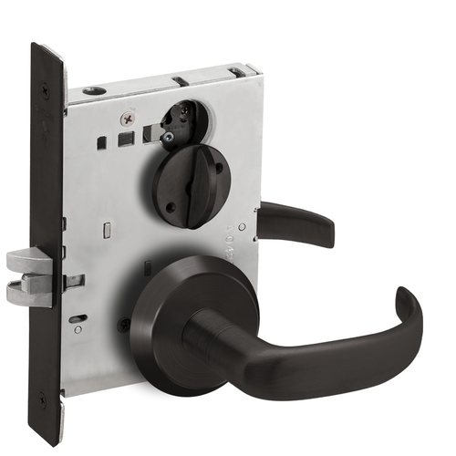 Bed / Bath Privacy Mortise Lock with 17 Lever and C Rose Matte Black Finish