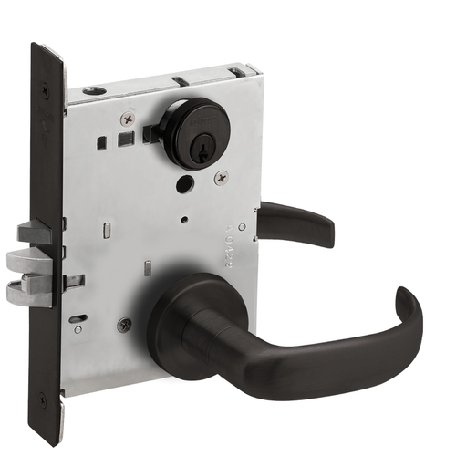 Entry / Office Mortise Lock C Keyway with 17 Lever and A Rose Matte Black Finish