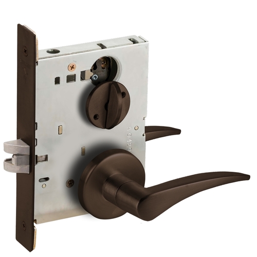 Bed / Bath Privacy Mortise Lock with 12 Lever and B Rose Left Hand Aged Bronze Finish