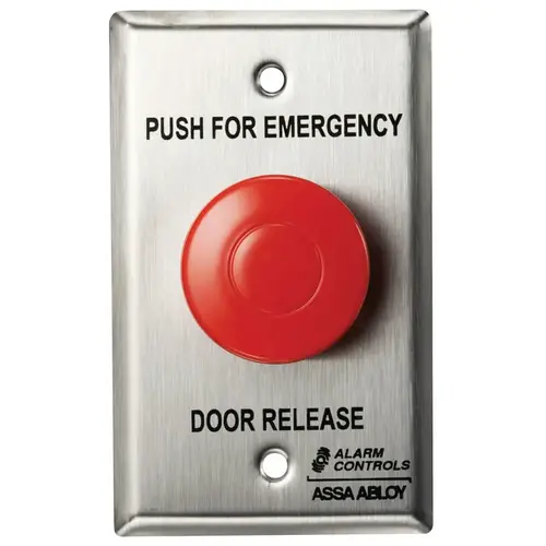 2" Green Square Button, "PUSH TO EXIT", DPDT Momentary, Red LED, Single Gang, Satin Stainless Steel