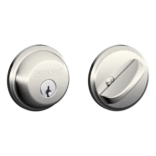 Grade 1 Single Cylinder Deadbolt, Conventional Cylinder, Triple Option Latch, Round Corner Strike with Reinforcer, Keyed Different, Bright Nickel Plated Clear Coated Bright Nickel Plated Clear Coated